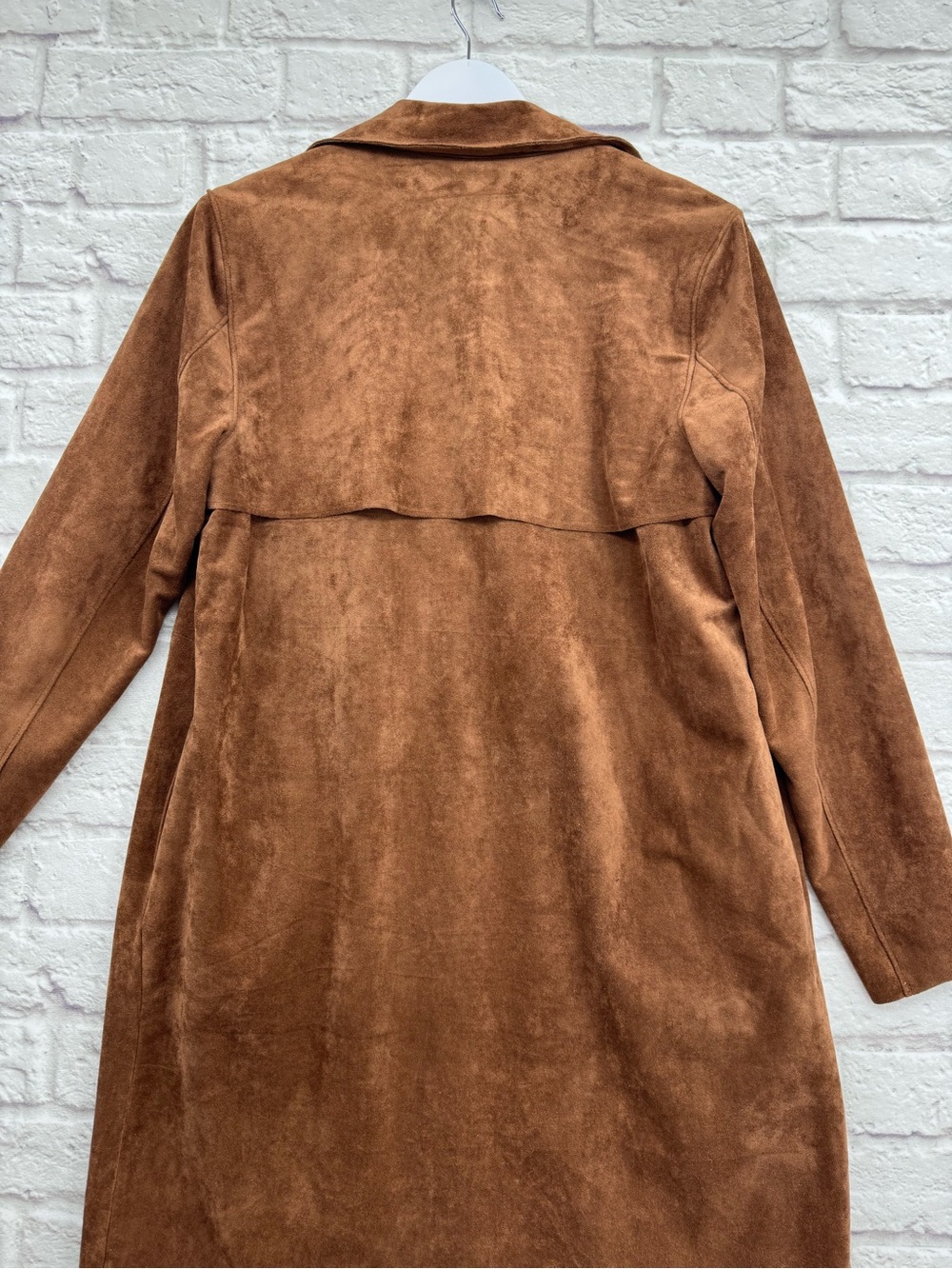 Blank NYC Faux Suede Duster Coat Size S Brown Western Boho BELT MISSING - Picture 9 of 15